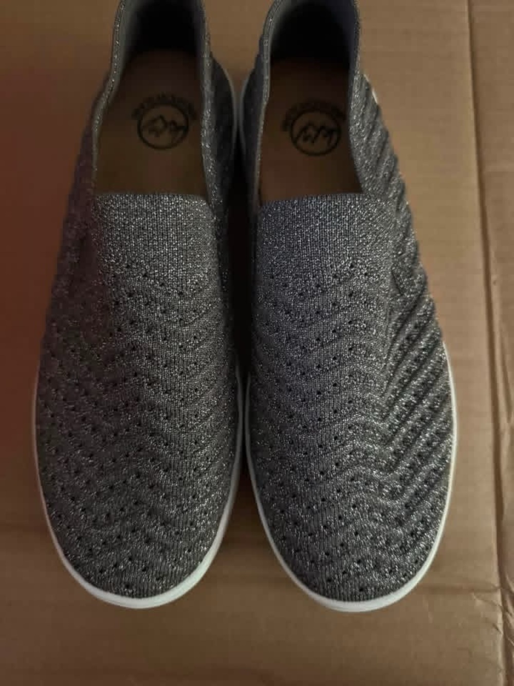 White Mountain Women's Slip-On Knit Loafers Charcoal Gray with glittery sparkle